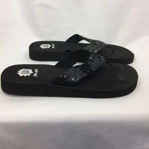 yellow box sandy flip flops